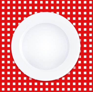 White Plate On Checkered Tablecloth clipart