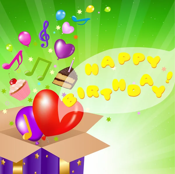 Tarjeta de cumpleaños con caja — Vector de stock