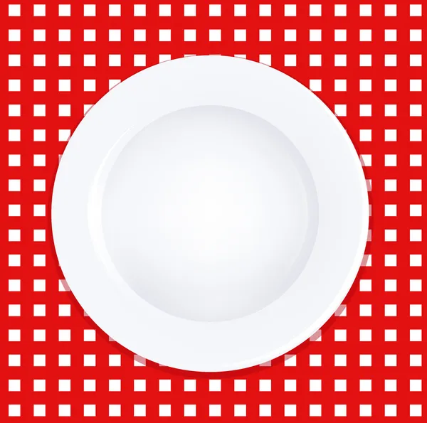 Plaque blanche sur nappe à carreaux — Image vectorielle