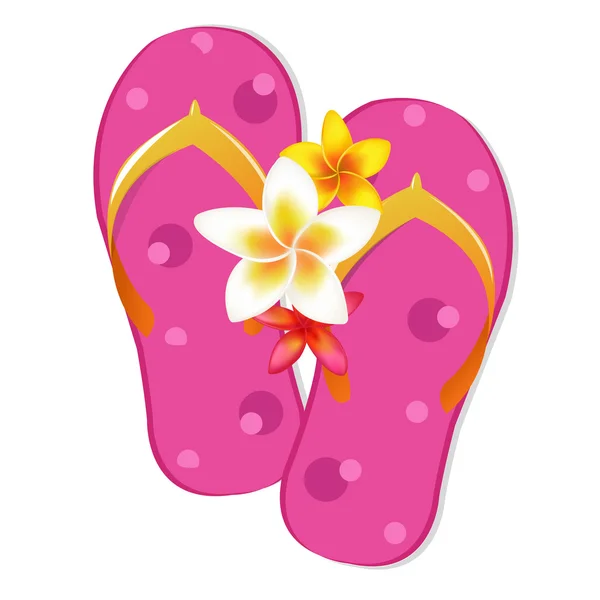 Flip Flop Sandales avec Plumeria Fleurs — Image vectorielle