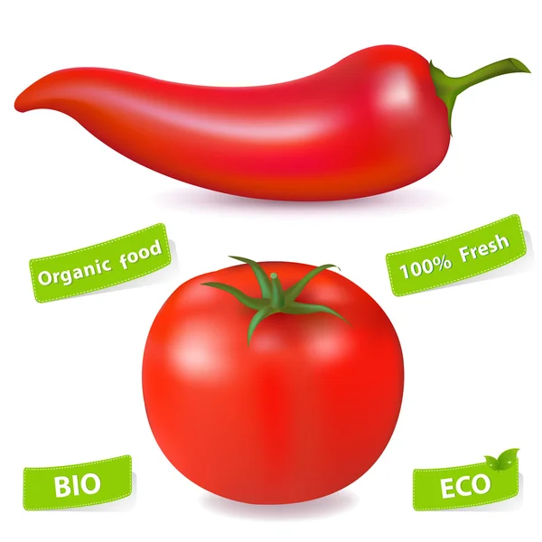 Cabai merah panas dan tomat - Stok Vektor