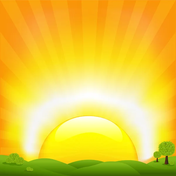 Coucher de soleil et champ — Image vectorielle