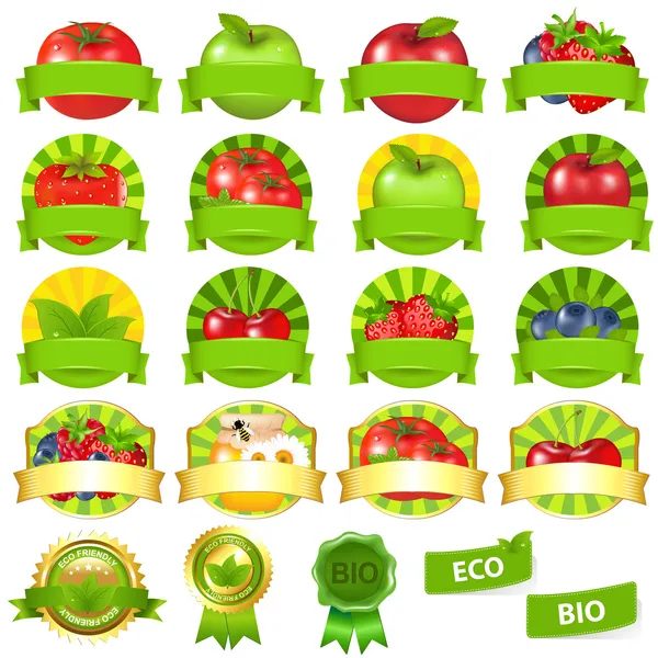 Ensemble d'étiquettes de fruits et légumes — Image vectorielle
