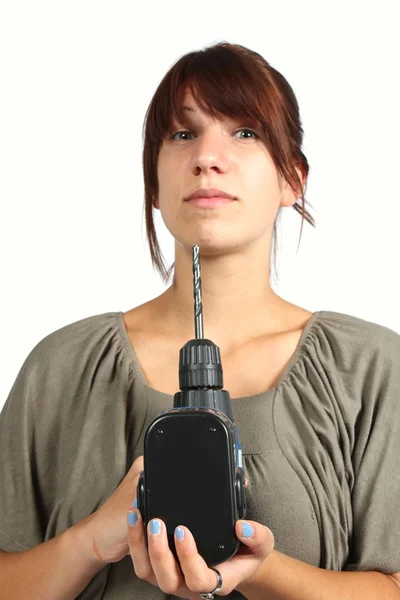 Girl with drill — Stock Photo, Image