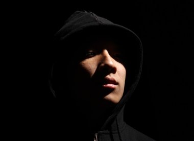 Monochrome picture of a guy in a hood clipart