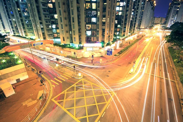 Forgalom Hong Kongban éjszaka — Stock Fotó