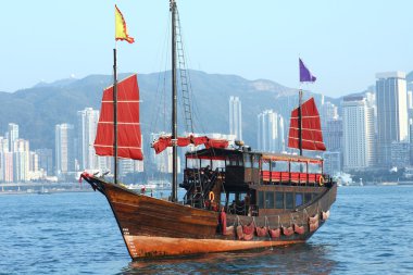 Hong Kong junk boat clipart