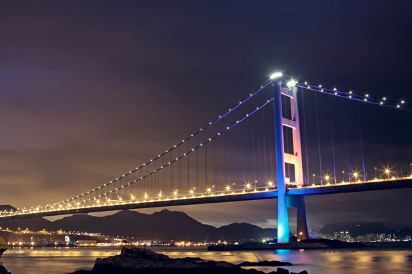 Tsing ma bridge w hong kong nocą — Zdjęcie stockowe