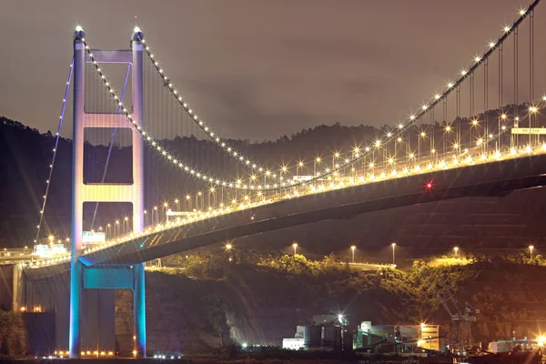 Tsing ma bridge w hong kong nocą — Zdjęcie stockowe