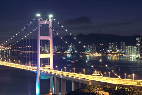 Provoz silniční most v noci — Stock fotografie