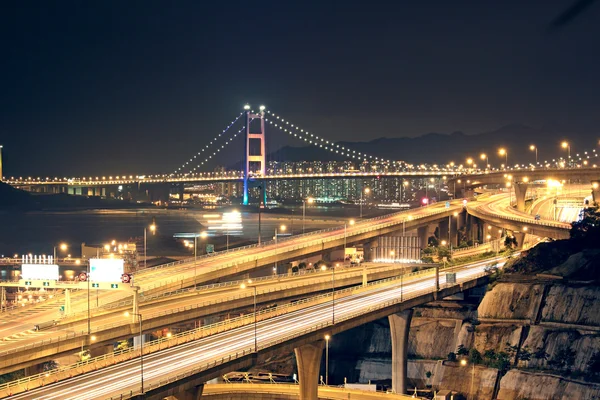 Night scenes of highway Bridge in Hong Kong. — Stock Photo, Image