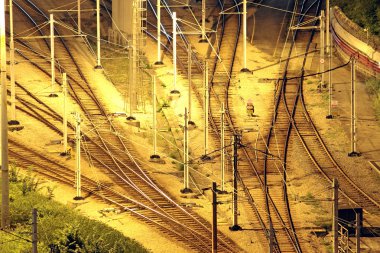 Train tracks in hongkong by night. clipart