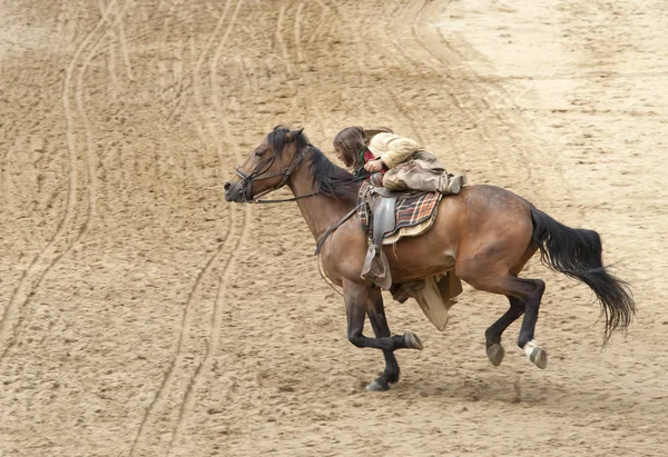 Cowboy cavalcando il suo cavallo al galoppo pieno — Foto Stock