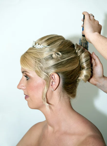 stock image Bride having her hair combed