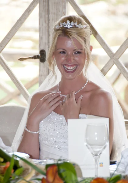 Bride at the reception laughing — Stock Photo, Image