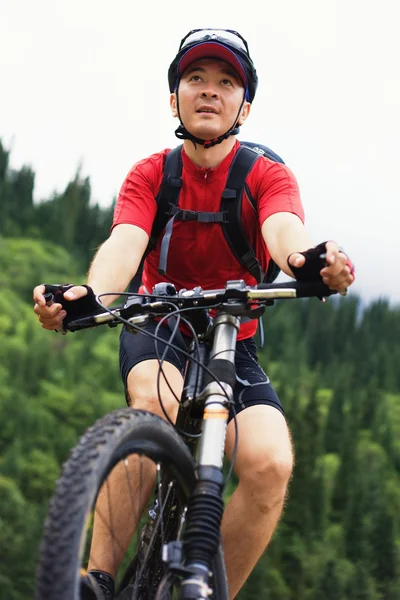 Asiático mountain biker — Fotografia de Stock