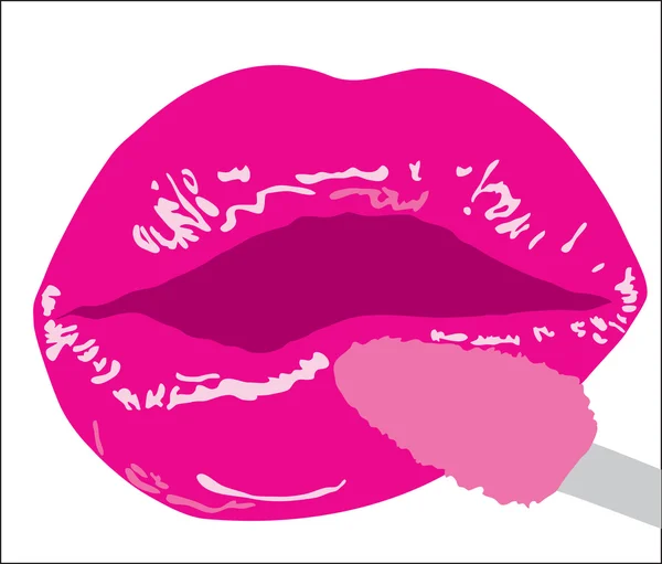 Contesto. Volume labbra femminili con una lucentezza di labbro — Vettoriale Stock