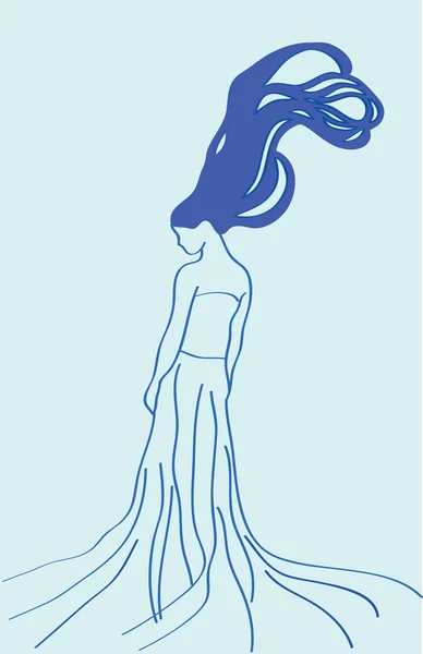 抽象的な背景。濃い青の背景をした抽象的な少女 — ストックベクタ