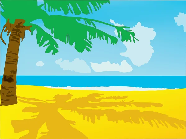 Sfondo estivo. Una spiaggia con mare e palma — Vettoriale Stock