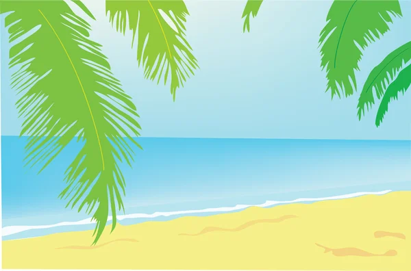 Fondo de verano. Una playa con palmeras en el mar — Vector de stock
