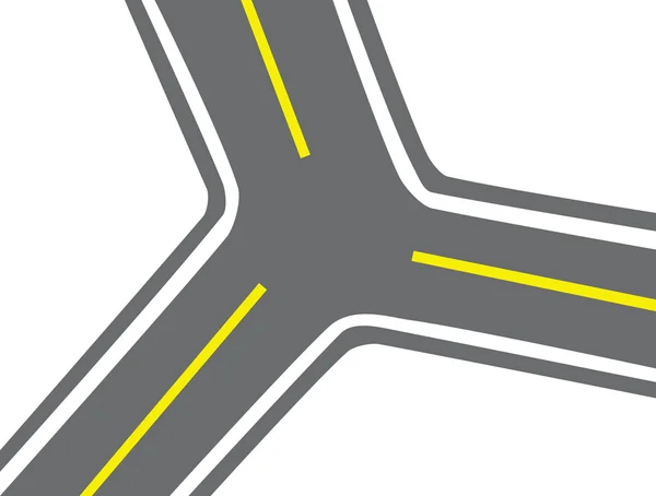 Křižovatka s asfaltovou krycí a dělícím pruhem. — Stockový vektor