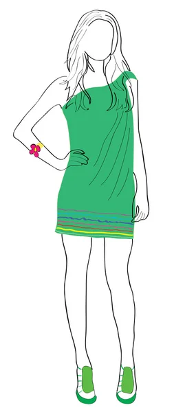 Silhueta da menina harmonous em um vestido verde . —  Vetores de Stock