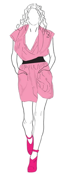 Silhouette della ragazza armoniosa in un vestito rosa . — Vettoriale Stock