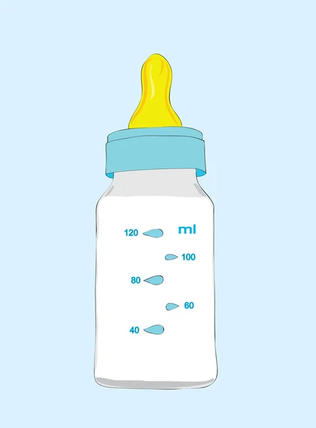 Garrafa de bebê com leite azul . — Vetor de Stock