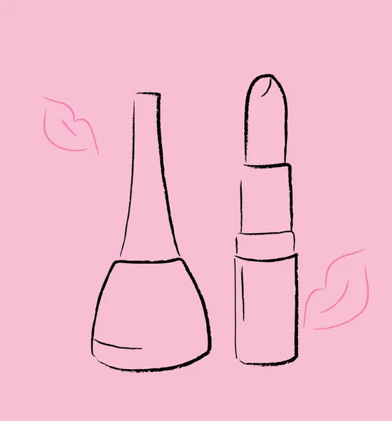 The abstraknoe image of nail polish and lipstick. — Stock Vector