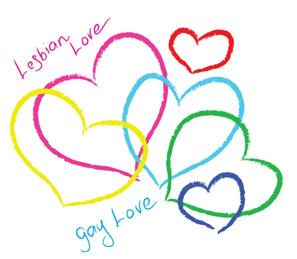 Lesbian love. Beautiful color hearts. — Wektor stockowy