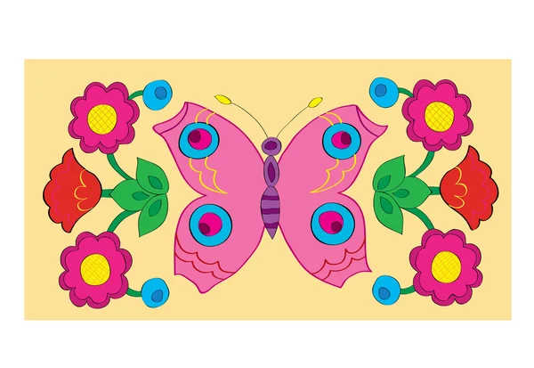 Belo ornamento com a borboleta e cores . — Vetor de Stock