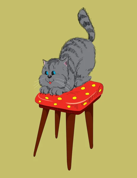 Fröhliche graue Katze auf einem Stuhl. — Stockvektor
