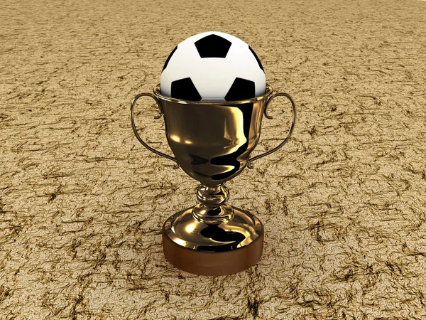 Bola de futebol e a xícara em um fundo branco — Fotografia de Stock