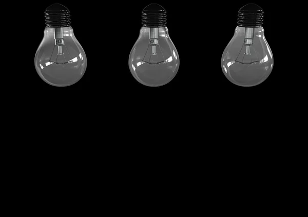 Izolované tři žárovky. na černém pozadí. 3D — Stock fotografie
