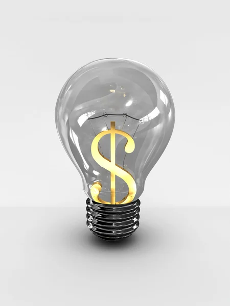 Λάμπα φωτός με ένα σύμβολο δολαρίου που απομονώνονται σε λευκό φόντο. 3D — Φωτογραφία Αρχείου