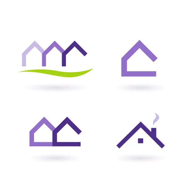 Logotipo inmobiliario e iconos Vector - Púrpura y verde — Vector de stock