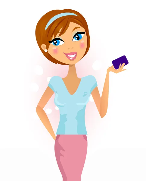 Mujer feliz con tarjeta de crédito / cliente - aislado en blanco — Archivo Imágenes Vectoriales