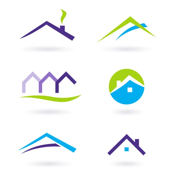 Λογότυπο και εικονίδια διάνυσμα ακίνητων περιουσιών - μοβ, πράσινο, πορτοκαλί Διάνυσμα Αρχείου