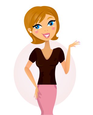 Happy business woman showing something / makes presentation clipart