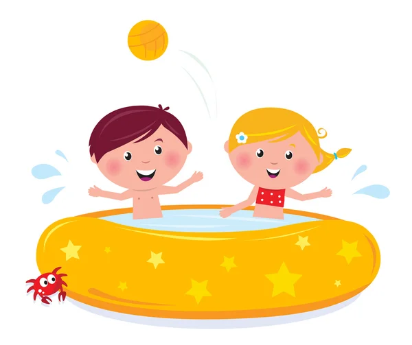 Μικρό κορίτσι και αγόρι πιτσίλισμα στην πισίνα — Διανυσματικό Αρχείο