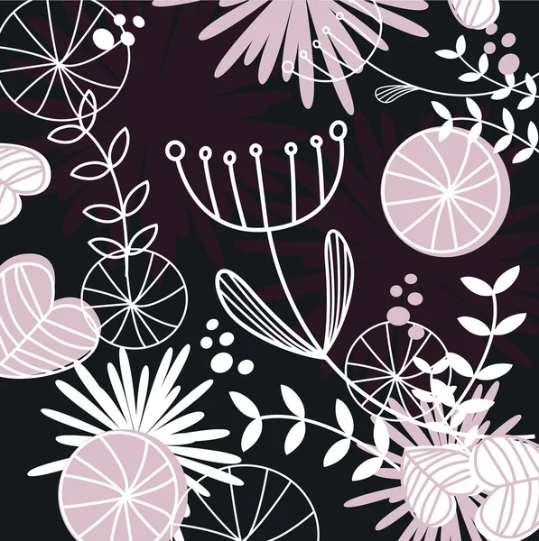 Ретро квітковий візерунок або фон чорний, білий і рожевий — стоковий вектор