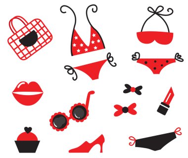 Bikini ve seksi kadın öğeleri toplama - kırmızı ve siyah ( vektör )