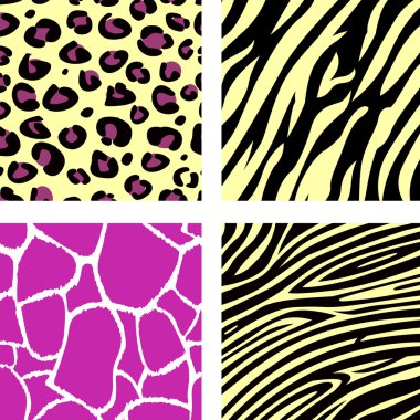 Pink & yellow animal leopar, tiger, zebra and giraffe pattern / clipart