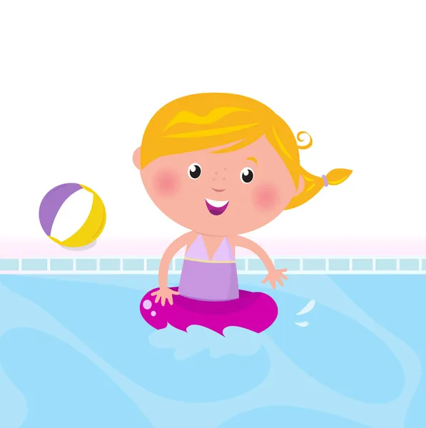 Χαριτωμένο ευτυχισμένος κορίτσι κολύμπι στο νερό / πισίνας — Διανυσματικό Αρχείο