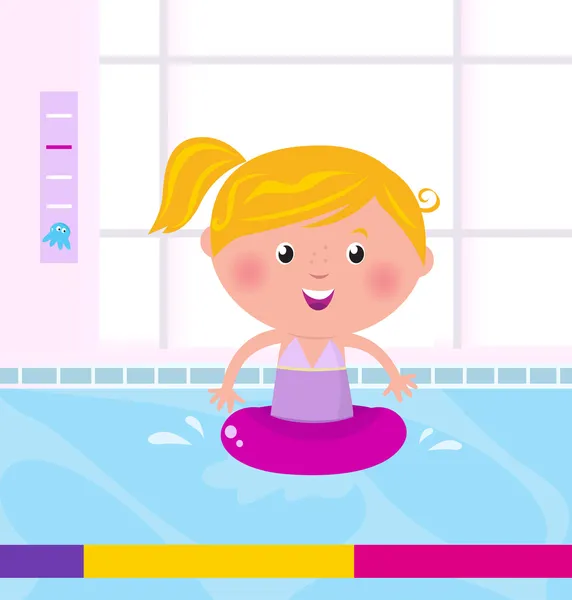 Cute happy girl swimming in water / pool — Stock Vector