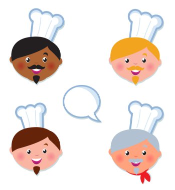 International light and dark skin Chef cooks head icons clipart