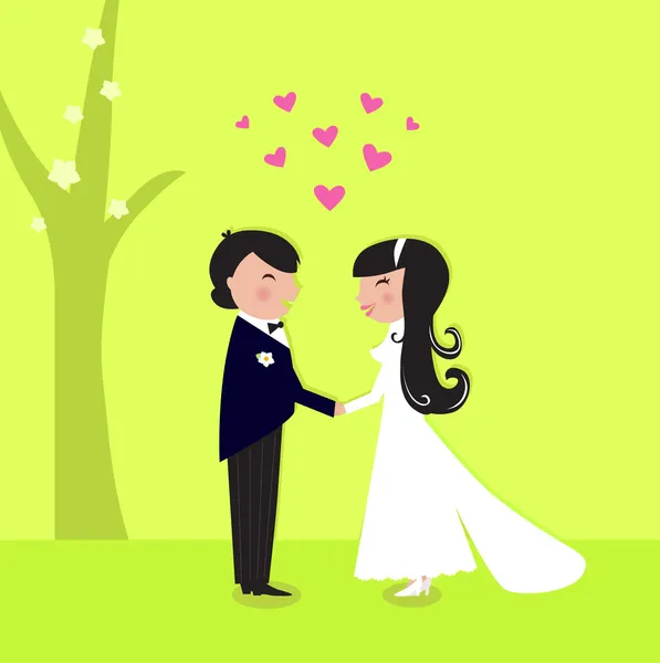 Boda al aire libre: pareja tiene matrimonio en la naturaleza — Vector de stock