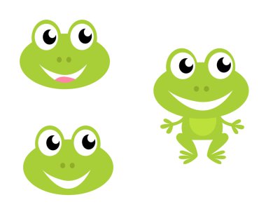 Cute green cartoon frog - icons isolated on white clipart