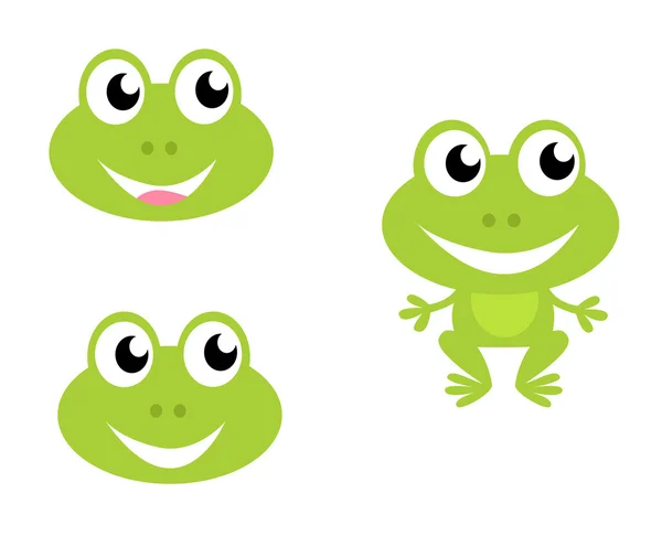 可爱绿色卡通青蛙-孤立在白色的图标 — 图库矢量图片