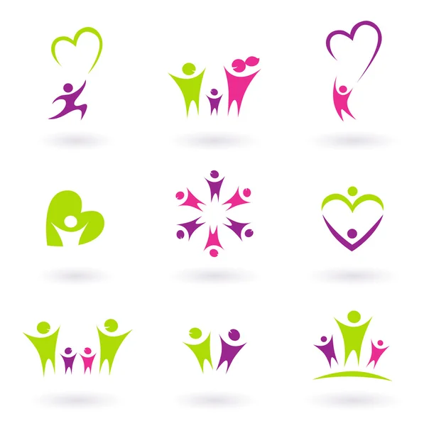 Familia, relación y colección de iconos (verde, rosa ) — Vector de stock